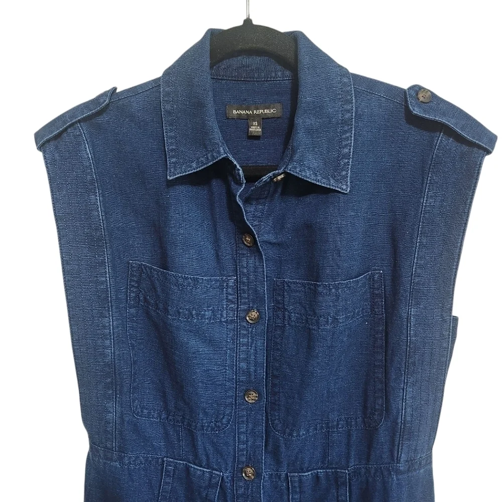 EUC BANANA REPUBLIC LINEN BLEND INDIGO UTILITY JUMPSUIT DARK INDIGO SZ XS